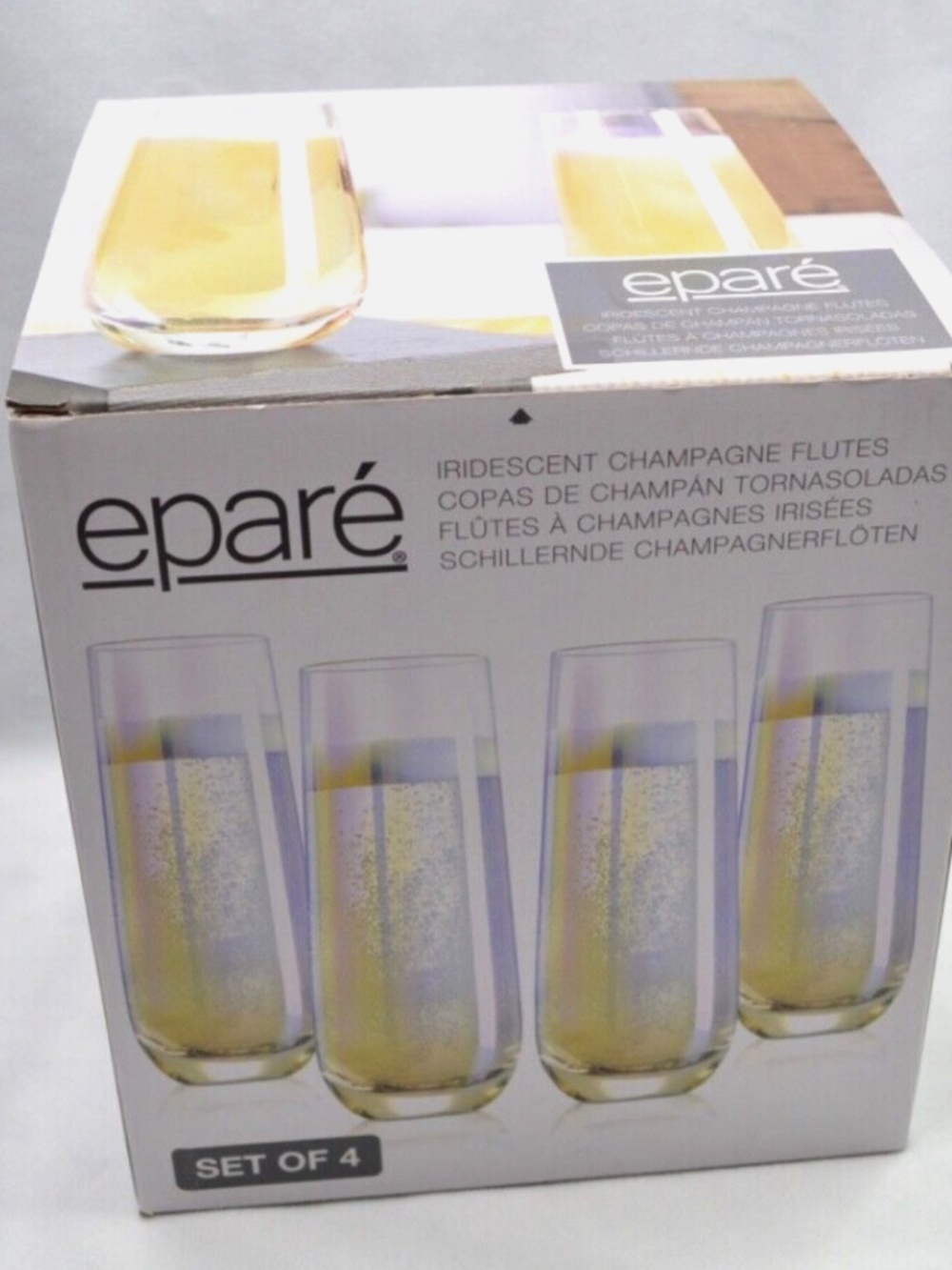 Epare Champagne Stemless Flute Iridescent Set of 4 NEW Glasses 8.5 Oz